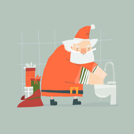 Cartoon funny Christmas Santa Claus Washes Handsのイラスト素材