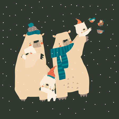 Cute cartoon bears family hugging their cubsのイラスト素材