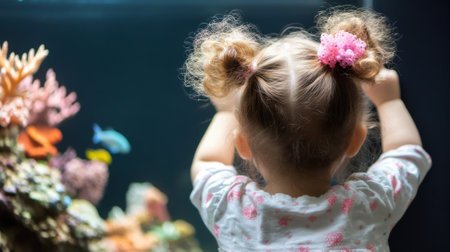 Toddler mesmerized by vibrant aquarium life, AIの写真素材