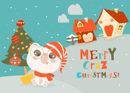 Cute Polar Bear celebrating Christmasのイラスト素材