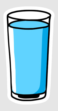 hand drawn illustration of cold drinking water in a glass with black and white line styleのイラスト素材
