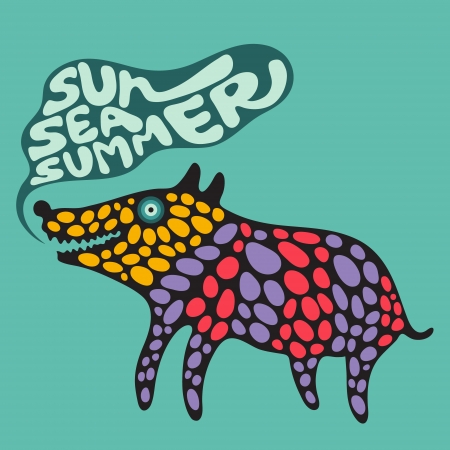 Colorful dog with sun sea summer banner のイラスト素材
