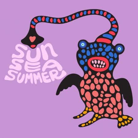Colorful owl with sun sea summer banner のイラスト素材