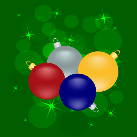 Christmas balls on a green star backgroundのイラスト素材