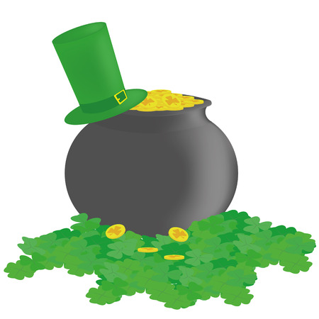 pot of gold Manet, leprechaun hat and cloverのイラスト素材