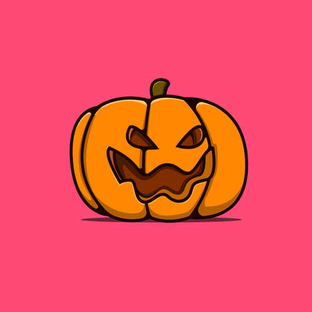 Pumpkins set on a pink background. The main symbol of the Happy Halloween holiday. Orange pumpkin with smile for your design for Halloween holiday. Vector illustration.のイラスト素材