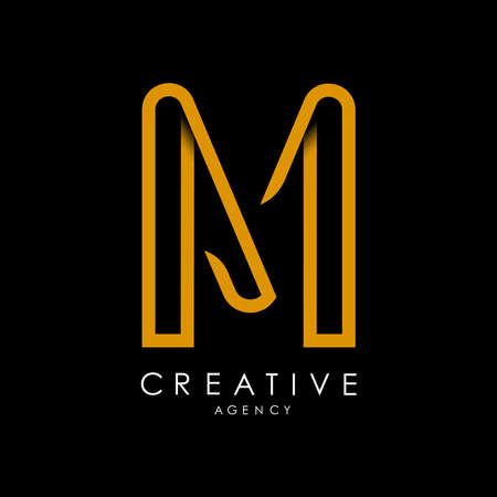 M Logo Letter monogram. with orange lines and modern minimalist creative look vector illustration.のイラスト素材