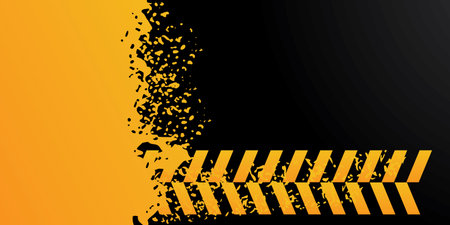 Vector illustration of a warning sign on a black and yellow background.のイラスト素材