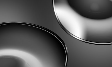 3d illustration of abstract metallic background with circles in black and whiteの写真素材