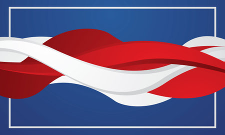 Abstract background with red and white wavy lines. Vector illustration.のイラスト素材