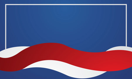 Waving red ribbon on blue background with copy space. Vector illustrationのイラスト素材