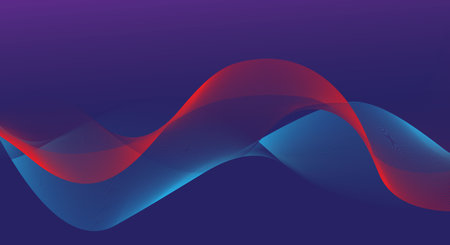 Abstract vector background, futuristic wavy illustration. Red and blue colors.のイラスト素材