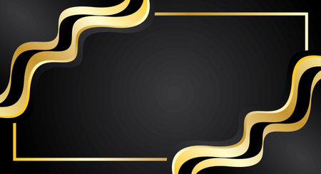 Black and gold abstract background with golden frame. Vector Illustration.のイラスト素材