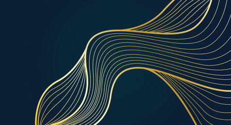 Abstract background with gold lines on a dark blue background. Vector illustrationのイラスト素材