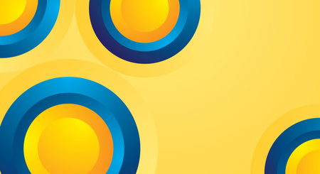 Abstract geometric background with circles. Vector illustration. Yellow and blue colorsのイラスト素材