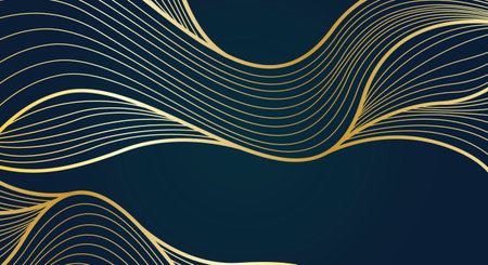 Abstract gold lines on dark blue background. Vector illustration for design.のイラスト素材