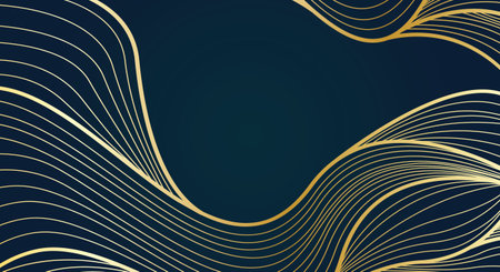 Gold abstract wavy lines on dark blue background. Vector illustration.のイラスト素材