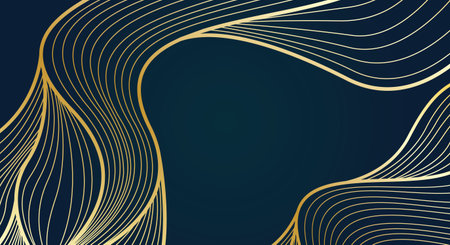 Abstract wavy background. Golden lines on dark blue background. Vector illustrationのイラスト素材