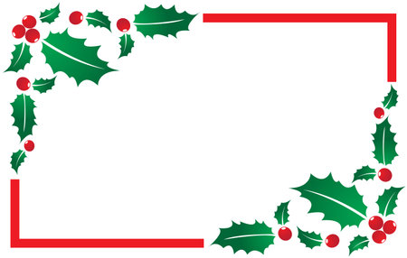 Illustration of a christmas frame with holly berrysのイラスト素材