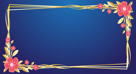 Illustration of a floral frame on a blue background with space for textのイラスト素材