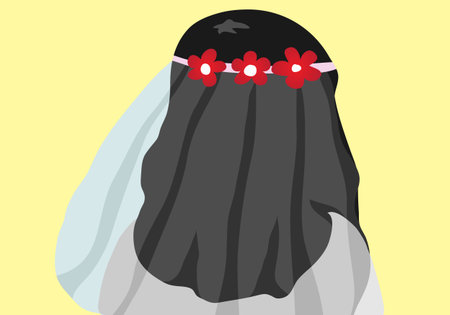 Illustration of a bride wearing a wedding dress with flowers in her hairのイラスト素材