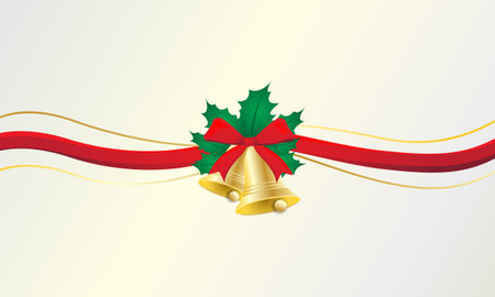 Christmas background with golden bell and holly leaf, vector illustrationのイラスト素材