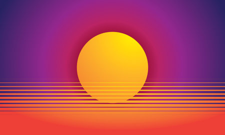 Sunset background. Vector illustration. Colorful sunset with sun.のイラスト素材