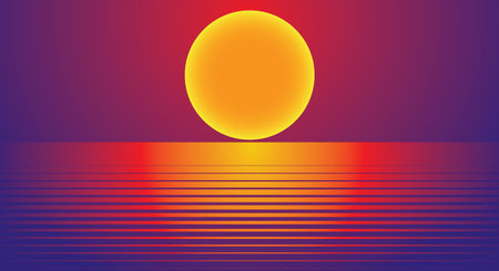 Sunset on the sea. Vector illustration. Gradient background.のイラスト素材