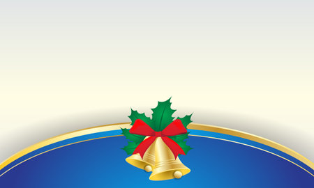 Christmas background with gold bell and holly leaf on blue backgroundのイラスト素材