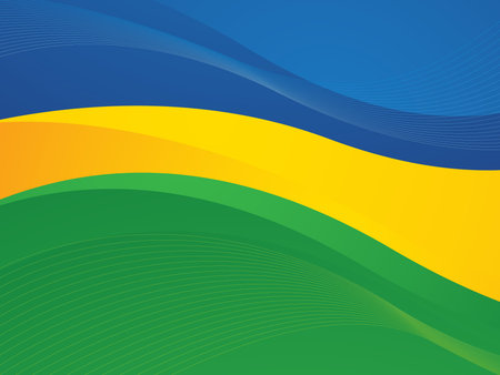 Gabon flag on abstract wave background. Vector illustration for your design.のイラスト素材