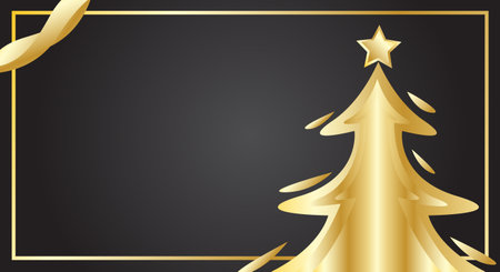 Golden Christmas tree on black background. Vector illustration for your design.のイラスト素材