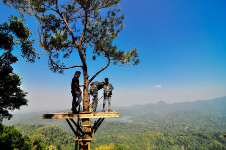 View of the Kalibiru tourist attraction in Kulon Progo, Yogyakartaのeditorial素材