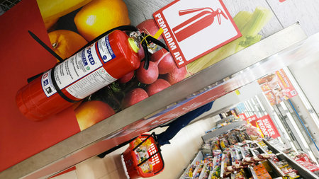 Close up of a supermarket shelf with products.のeditorial素材