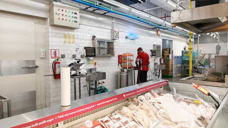 Interior of the butcher shop in Semarang, Indonesia.のeditorial素材