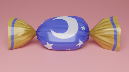 Candy in the form of a crescent with the flag of Turkey. 3D renderingの写真素材