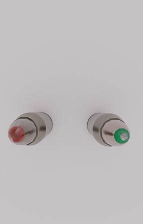 Highly rendering of two red and green lights on a white background