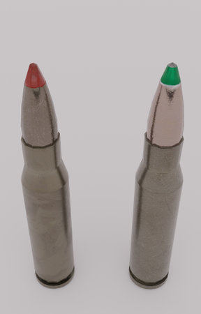 Bullets isolated on white background. 3D illustration. Studio shot.