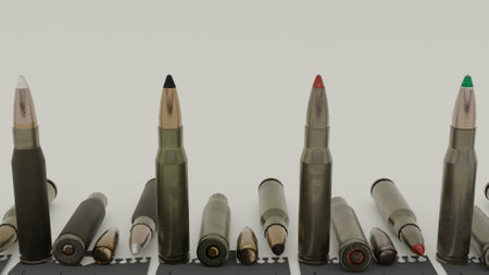 Bullets in a row, 3d rendering. Computer digital drawing.の写真素材
