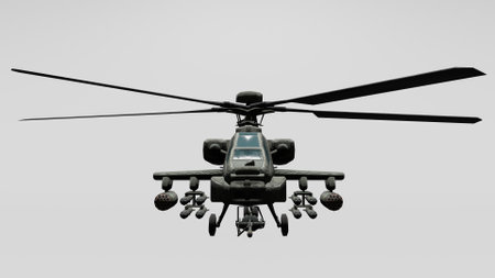 3D rendering of a military helicopter isolated on a gray background.の写真素材