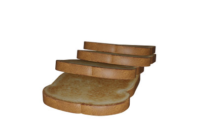 Bread slices isolated on white background. 3d render. Top view.の写真素材