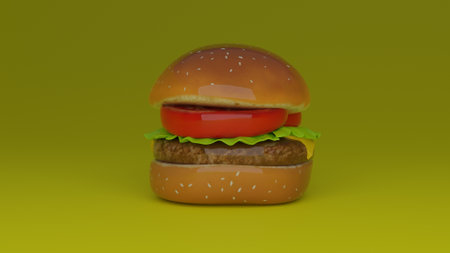 Hamburger on a green background. 3d render, 3d illustration.の写真素材
