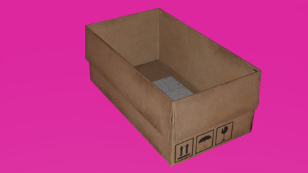Cardboard box isolated on pink background. 3D rendering image.