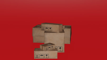 Cardboard boxes on a red background. 3D rendering illustration.
