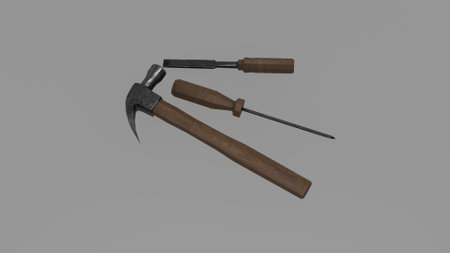 Hammer and screwdriver on a gray background. 3d rendering