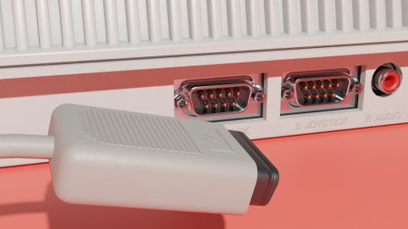 Close-up of USB connector and socket on a red background.