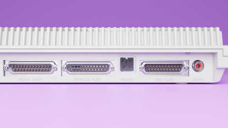 Close-up of a white usb cable isolated on a purple backgroundの写真素材