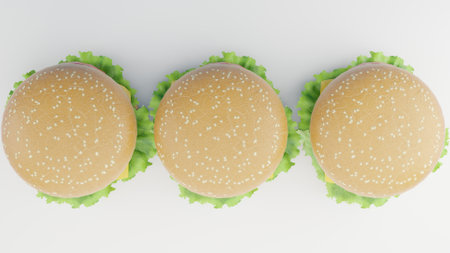 Hamburger on a white background. 3d render illustration.の写真素材