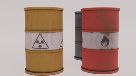 3D rendering of radioactive waste barrelsの写真素材