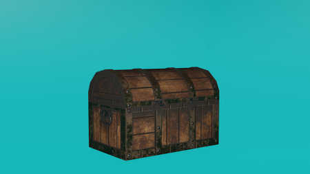 Treasure chest on turquoise background. 3D rendering.