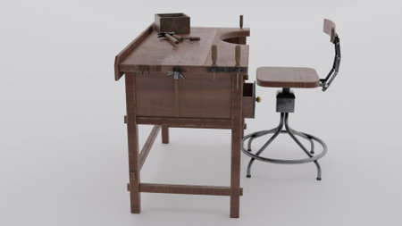 workbench with chair with white background